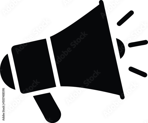 Black Megaphone Icon – Announcement, Marketing, Notification Symbol in Flat Style