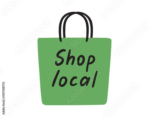 Shop local cute emblem element. Shop local lettering doodle hand drawn text.