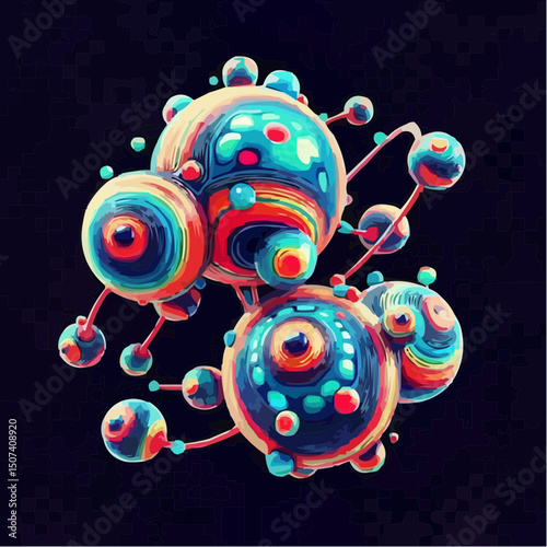 
an artistic representation simulating the union of atoms to form a molecule 28