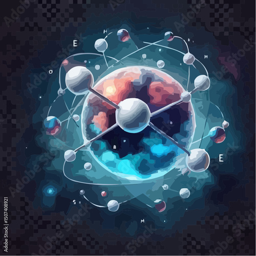 
an artistic representation simulating the union of atoms to form a molecule 27