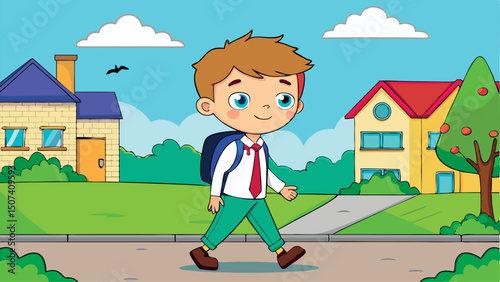 Cartoon of a school boy and his lifestyle 