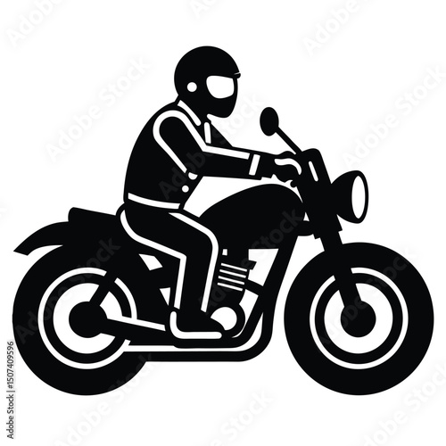 Red chrome chopper motorbike rider silhouette on road