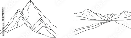 Minimalist mountain range line art vector illustrative design for nature and adventure themes