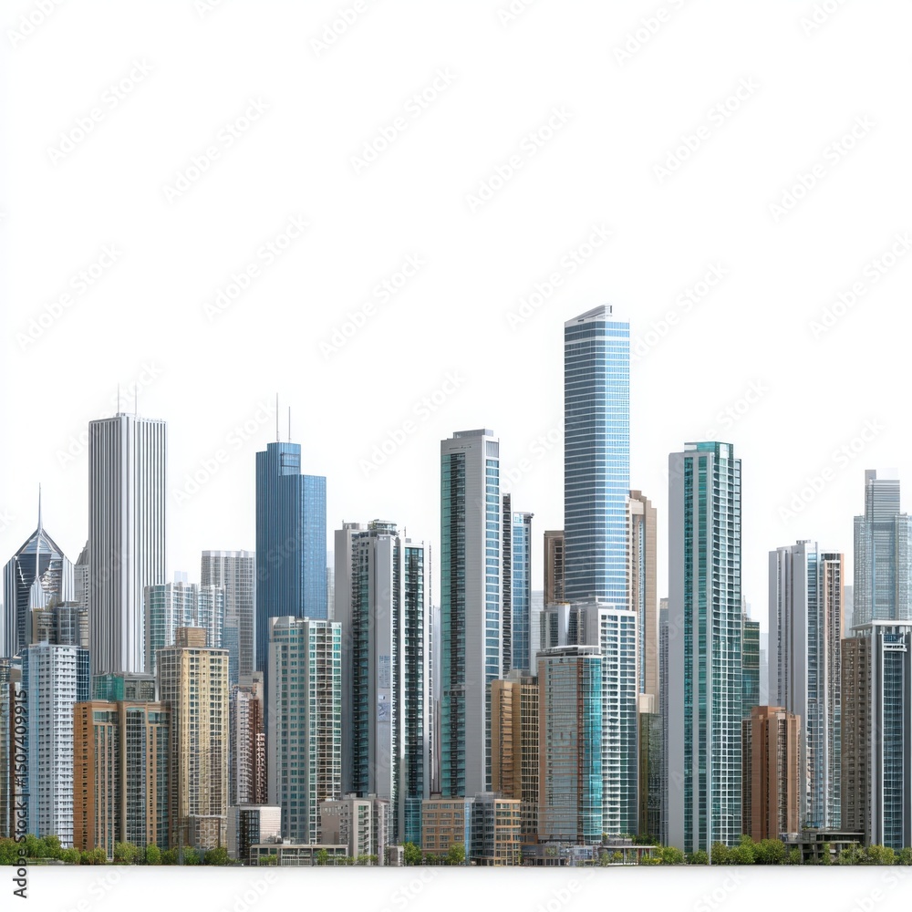 Obraz premium Detailed city skyline with various buildings and skyscrapers for architectural visualization and urban planning purposes
