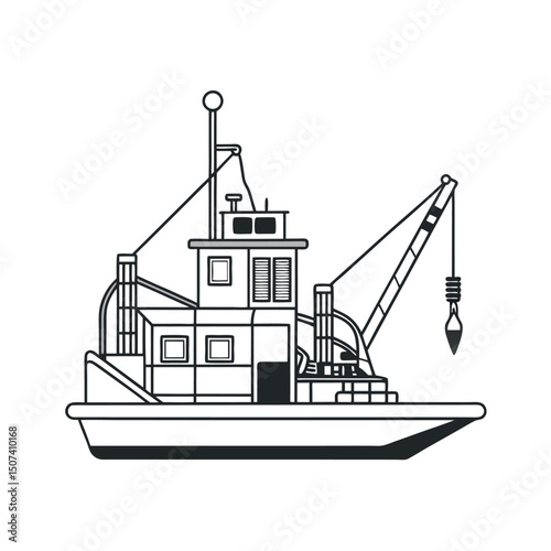 Outline Drawing of Dredger White Background