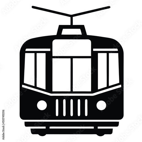 Retro red city tram vector illustration for public passenger transport