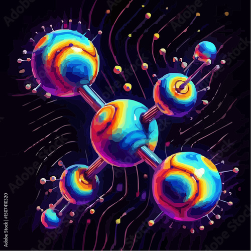 
an artistic representation simulating the union of atoms to form a molecule 13