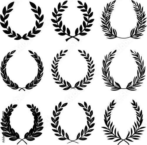 Elegant Black and White Laurel Wreaths for Design Elements