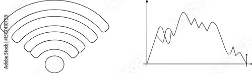 Wireless signal strength depicted with wifi icon and a fluctuating performance graph
