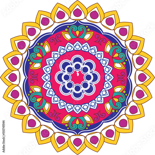 Mandala art design also called rangoli, decorative elements on white background