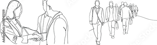 Businesspeople Teamwork Collaboration Sketch Line Art Vector