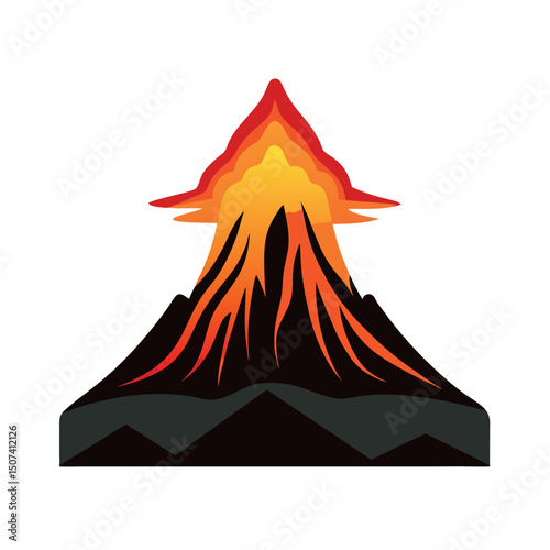 Volcano Mountain Scene in Color Vector