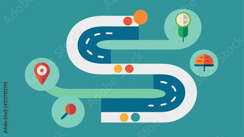 Nutrition Journey A winding road graphic labeled with different stages of a Nutrigenomics consultation from testing to personalized meal planning.