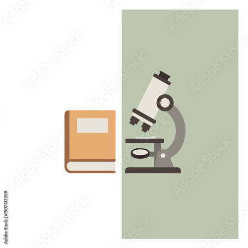 Stylized illustration of a book and a microscope, representing science and education
