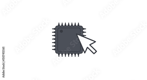 Stylized illustration of a computer microchip with a cursor pointer, representing technology and digital innovation
