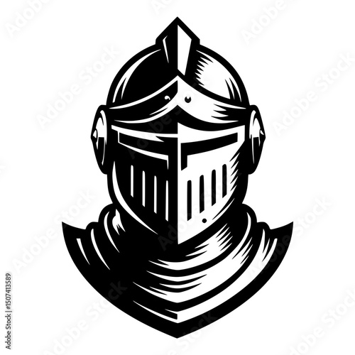 An intricately detailed illustration of a knight's helmet, symbolizing medieval era