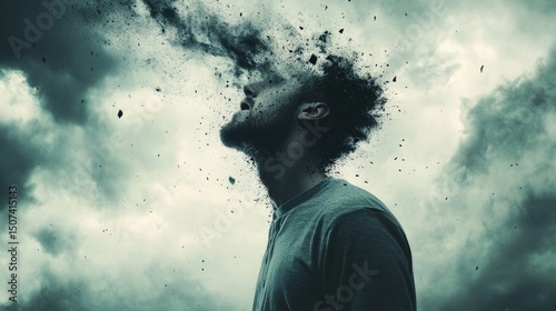 Conceptual image of stress and confusion, tornado forming in man's mind, generative ai