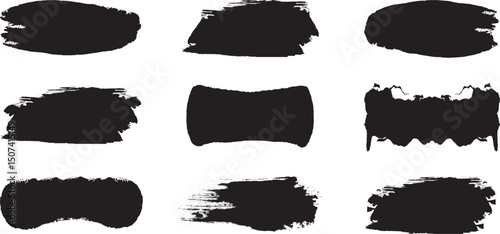 Black set paint, ink brush, brush strokes, brushes, lines, frames, box, grungy. Grungy brushes design elements:waves,circles,triangles.Vector paintbrush set. elements:waves,circles,triangles.Vector pa