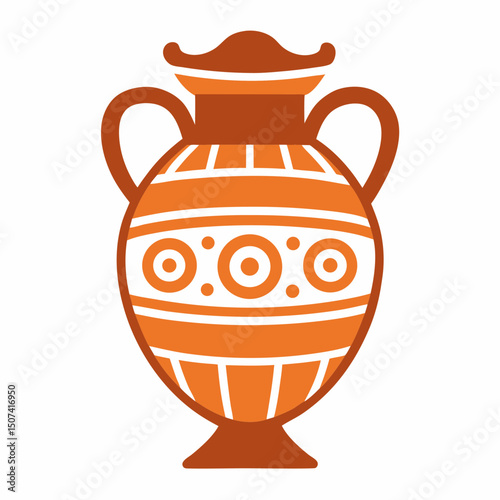 Whimsical ancient Greek pottery featuring a decorative amphora vector icon on white background.