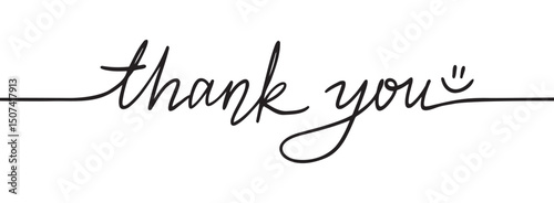 one line positive thank you lettering with smile. positive attitude. Vector quote thank you banner or card. inspiration, motivation, emotion message thanks