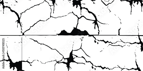 Abstract Broken Concrete Texture with Deep Cracks on Transparent Background – Perfect for Urban Decay and Distressed Surface Designs