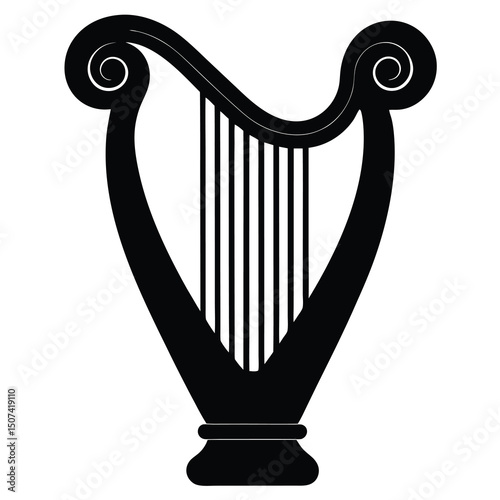  Irish Harp Silhouette Line Art, Music Instrument Graphic