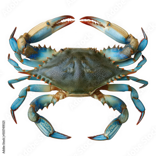 Detailed view of a blue crab on black background