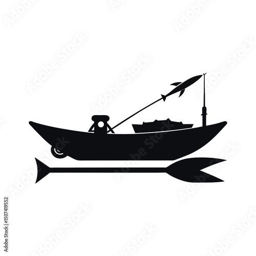 Kayak Fishing Boat Silhouette Black Vector Image