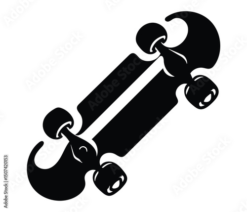 Skateboard Silhouette Vector Black Inline Skate Deck Icon for Sports, Street and Urban Graphics. perfect for skateboard logos and icons , Vector black flat skateboard silhouette, simple skateboard.