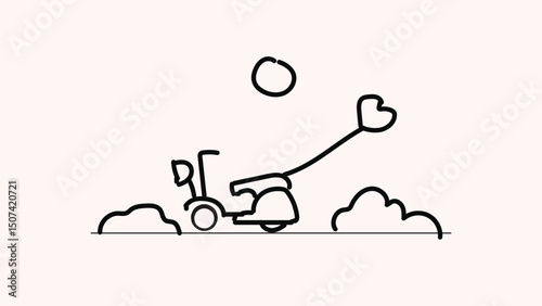 Illustration of love and valentine day, line art of cycle
