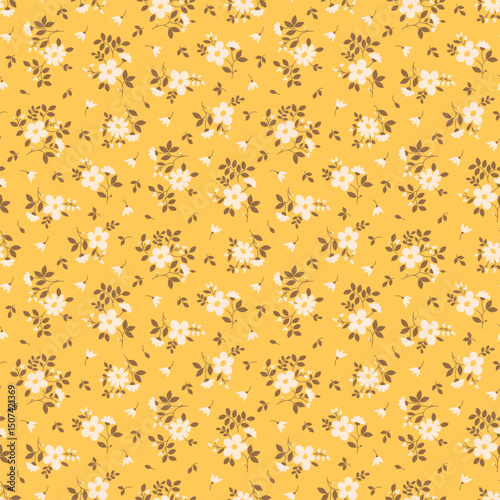 Beautiful floral pattern in small flowers. Small floral flowers. Seamless pattern background. Ditsy print. Floral seamless background. Elegant flowers template for wall decor, wallpaper, cards.