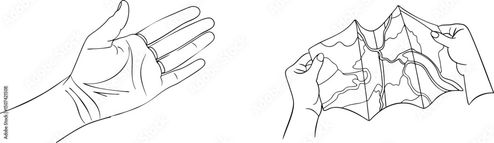 Fototapeta premium Hand Gestures Sketch Illustration Showing Open Palm And Shadowplay