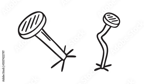 hammered nail doodle hand drawn icon. Outline drawing nail line clipart symbol