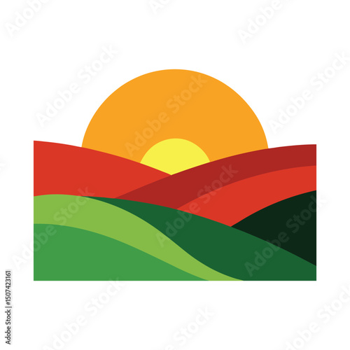 sunset over rolling hills vector