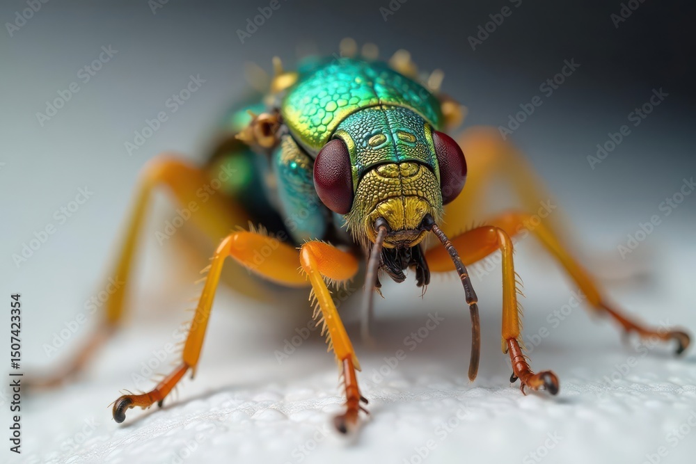 Close-up of colorful insect on white background, dragonfly, spider Close-up of colorful insect on white background, dragonfly, spider