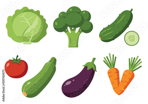 Fruits, vegetables and berries. Abstract geometric design. Banner template. Seamless pattern. Organic food. Set of simple icons in flat style Elements isolated on white background vector illustration.