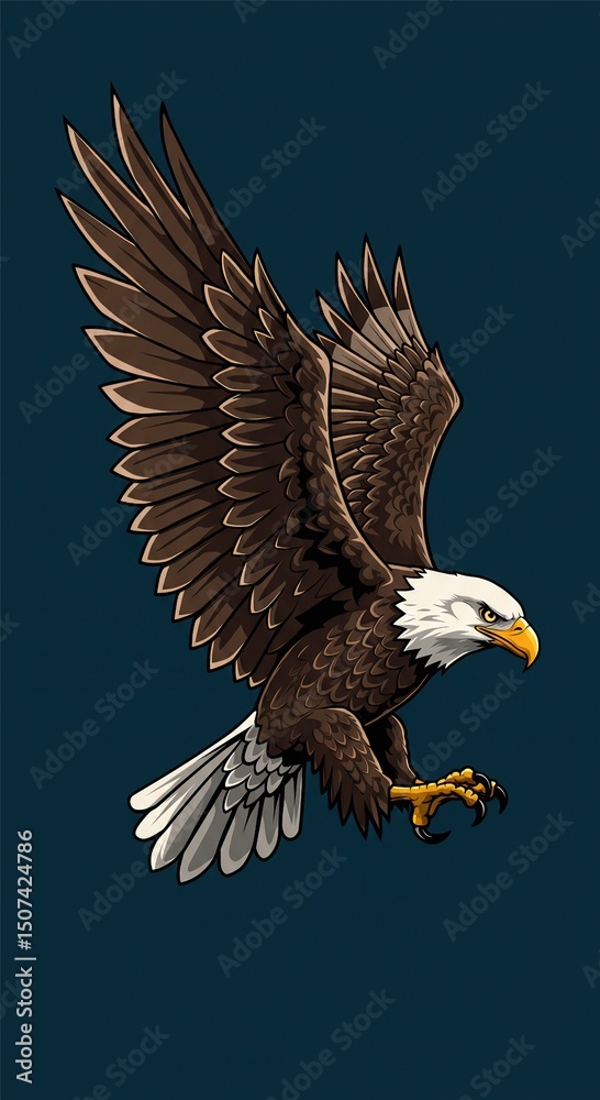 Naklejka premium Stylized Bald Eagle Illustration – AI ArtUsage: Tattoo designs, sports logos, adventure products