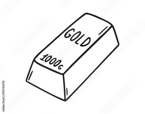 one bullion or 1000 gram gold bar icon doodle hand drawn. Outline line drawing clipart symbol