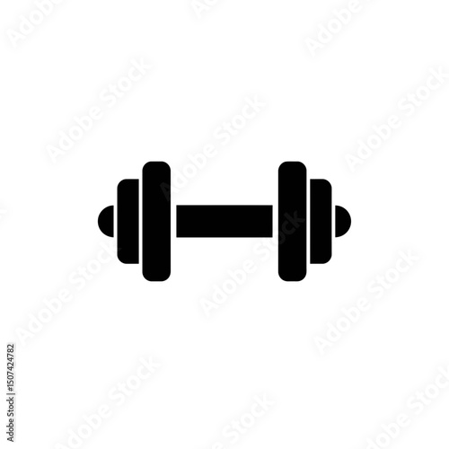 Black dumbbell icon in minimalistic style on a plain background  