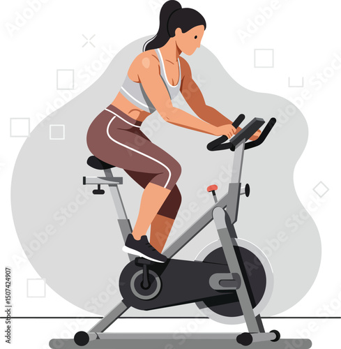 Woman exercising on stationary bike indoor fitness workout training for health and endurance improvement 