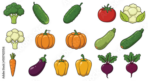 Fruits, vegetables and berries. Abstract geometric design. Banner template. Seamless pattern. Organic food. Set of simple icons in flat style Elements isolated on white background vector illustration.