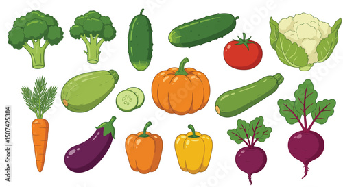 Fruits, vegetables and berries. Abstract geometric design. Banner template. Seamless pattern. Organic food. Set of simple icons in flat style Elements isolated on white background vector illustration.