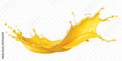 realistic 3d smooth liquid yellow juice or  paint splashes in wave style isolated on transparent background	