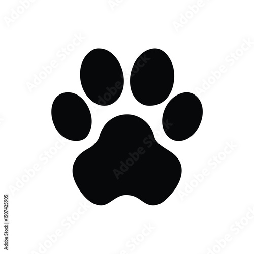 Black Paw Print Animal Track of Dog Pet, Footprint Symbol