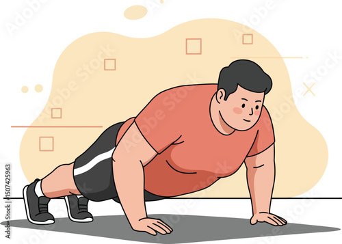 Man doing push ups exercise in fitness workout routine for health and strength training vector illustration 