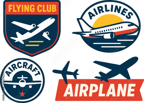 Vector illustration of typographic design featuring an aircraft, airplane logo, or label, for a flying club or airlines icon set