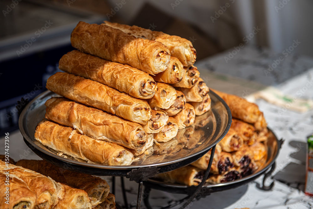 Traditional Moldovan and Romanian baked pies called Varzare or Placinte with cottage cheese filling, homemade pastries