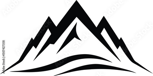 Mountain peak summit logo design. Outdoor hiking adventure icon. Alpine wilderness travel symbol. Vector illustration.