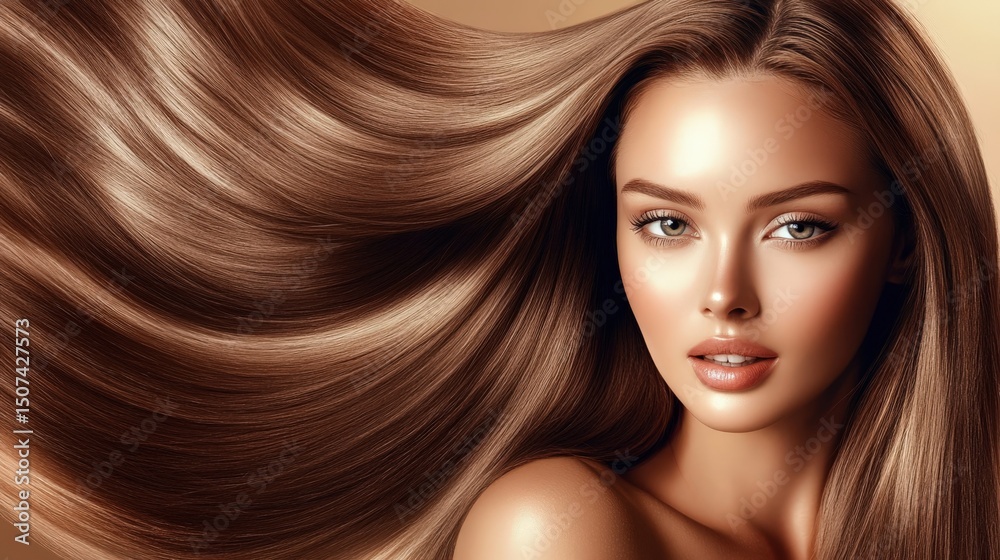 Obraz premium A woman's luxurious flowing brown hair in a shot.