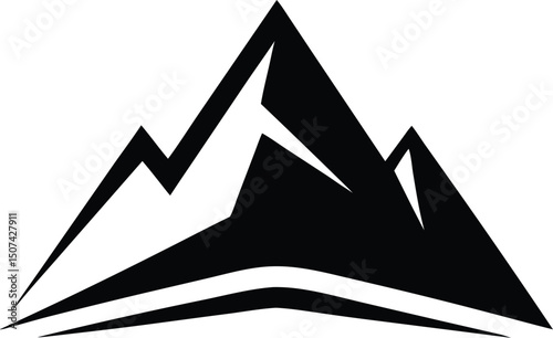 Mountain peak summit logo design. Outdoor hiking adventure icon. Alpine wilderness travel symbol. Vector illustration.